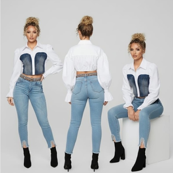 PR BEST CURVYS Tops - Shirt White Denim Crop Top Woman’s Comfort
